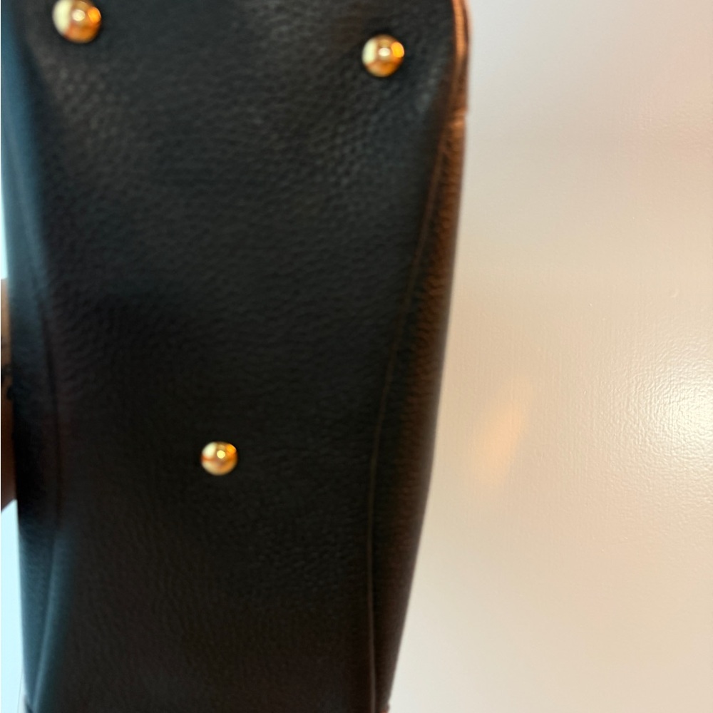 MCM Black Pebbled Leather Satchel with Gold Accents - Picture 3 of 4